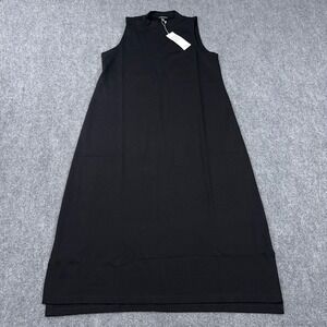 NEW Eileen Fisher Mock Neck Dress Women XS Black Sleeveless Tencel Knit Midi